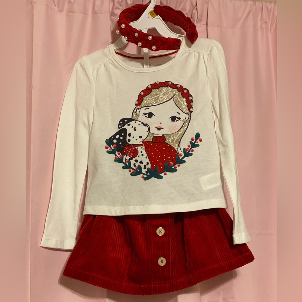 NWOT 4T Rachel Zoe Red Corduroy Skirt Set w/ Matching Headband
